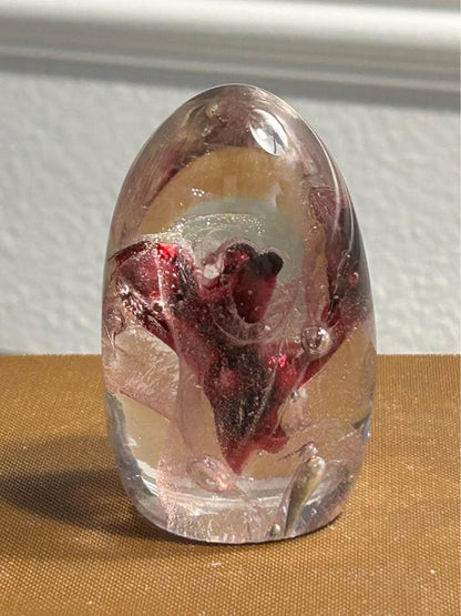 Vintage Clear and Pink Swirl Art Glass Egg Paperweight