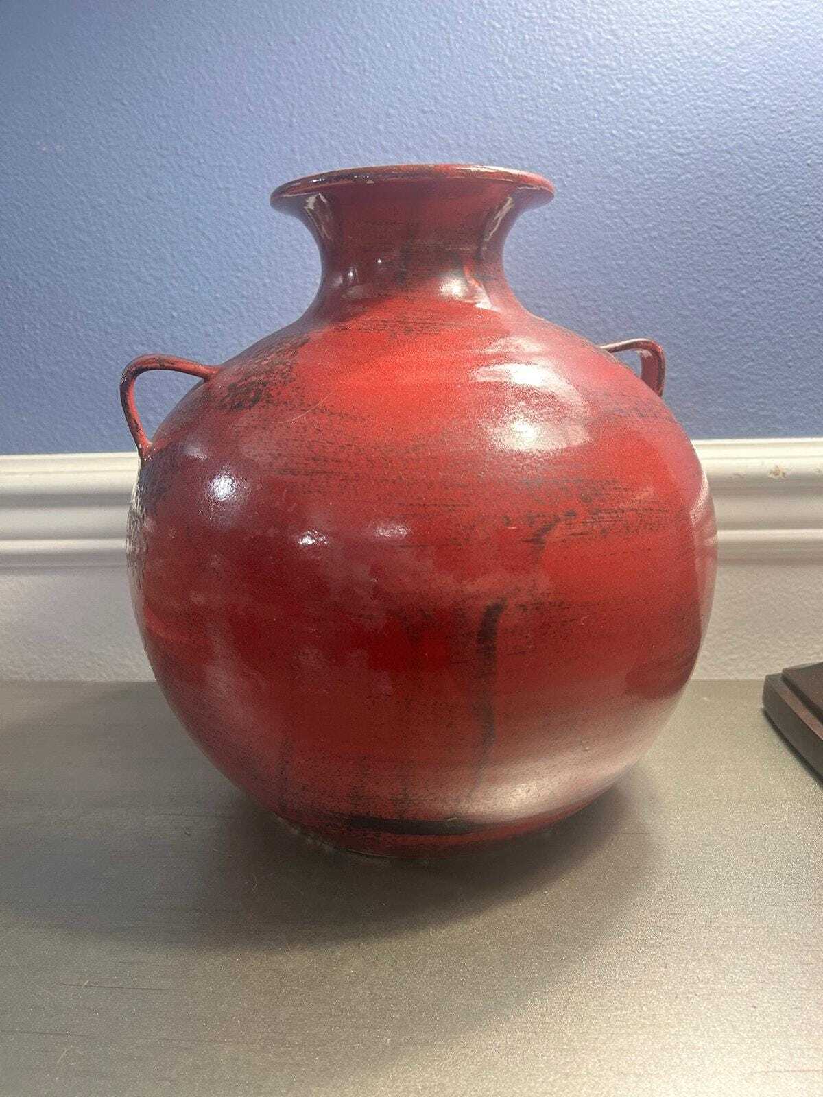 Large Distressed Red Italian Art Pottery Vase