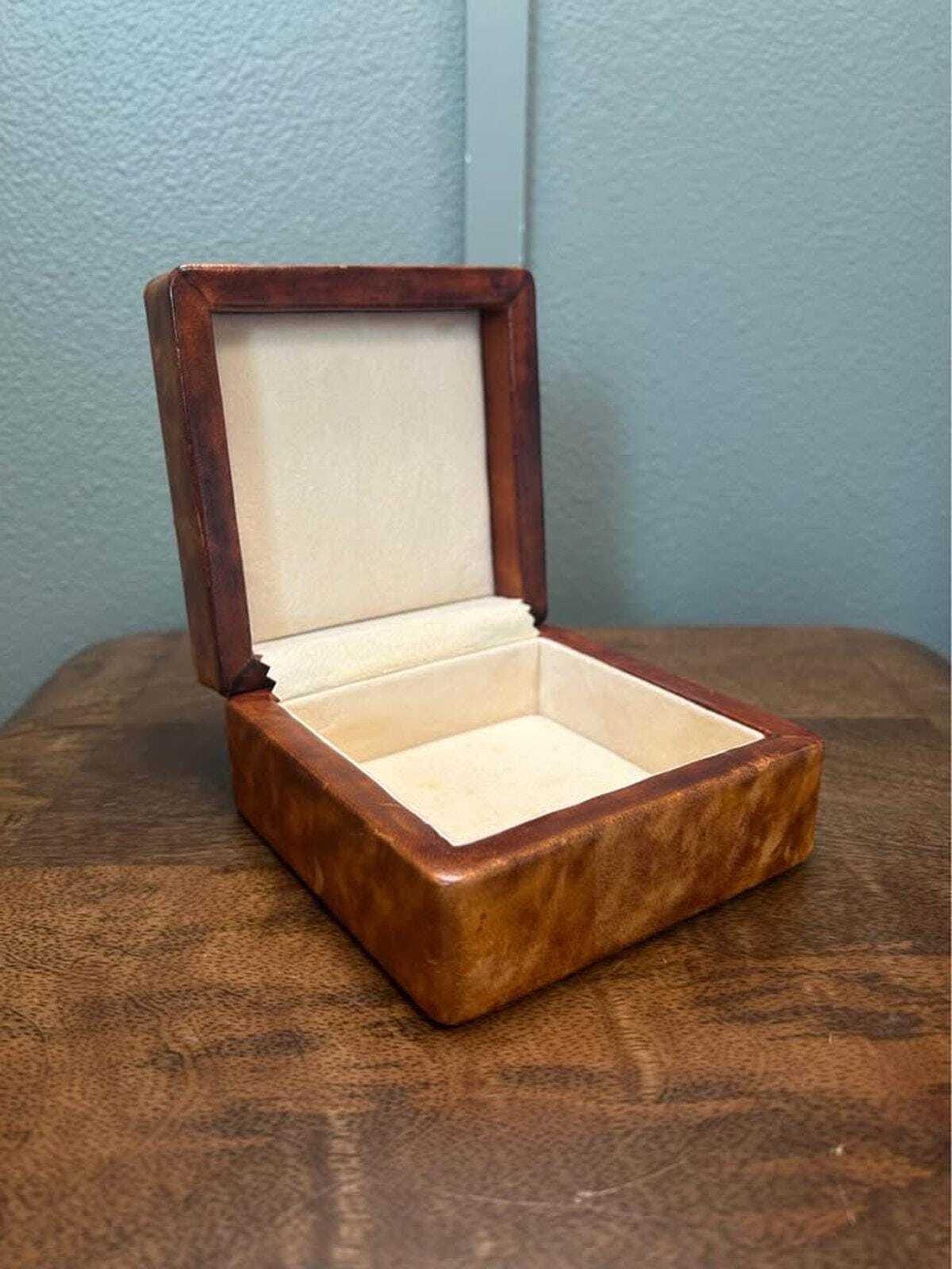 Vintage Italian Tooled Leather Trinket Box with Alchemist Bas-Relief
