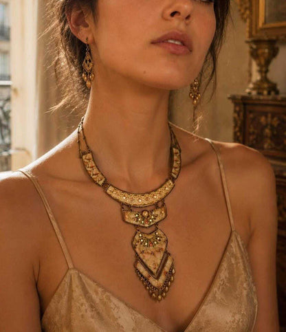 Vintage Michal Negrin Neo-Victorian Floral Crystal Statement Bib Necklace