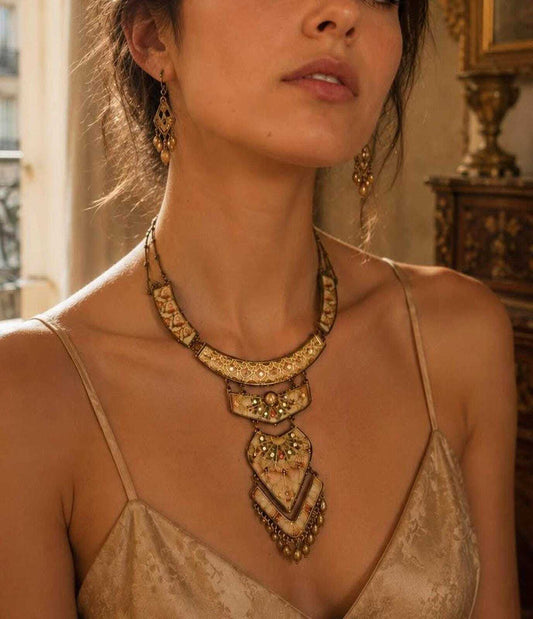 Vintage Michal Negrin Neo-Victorian Floral Crystal Statement Bib Necklace