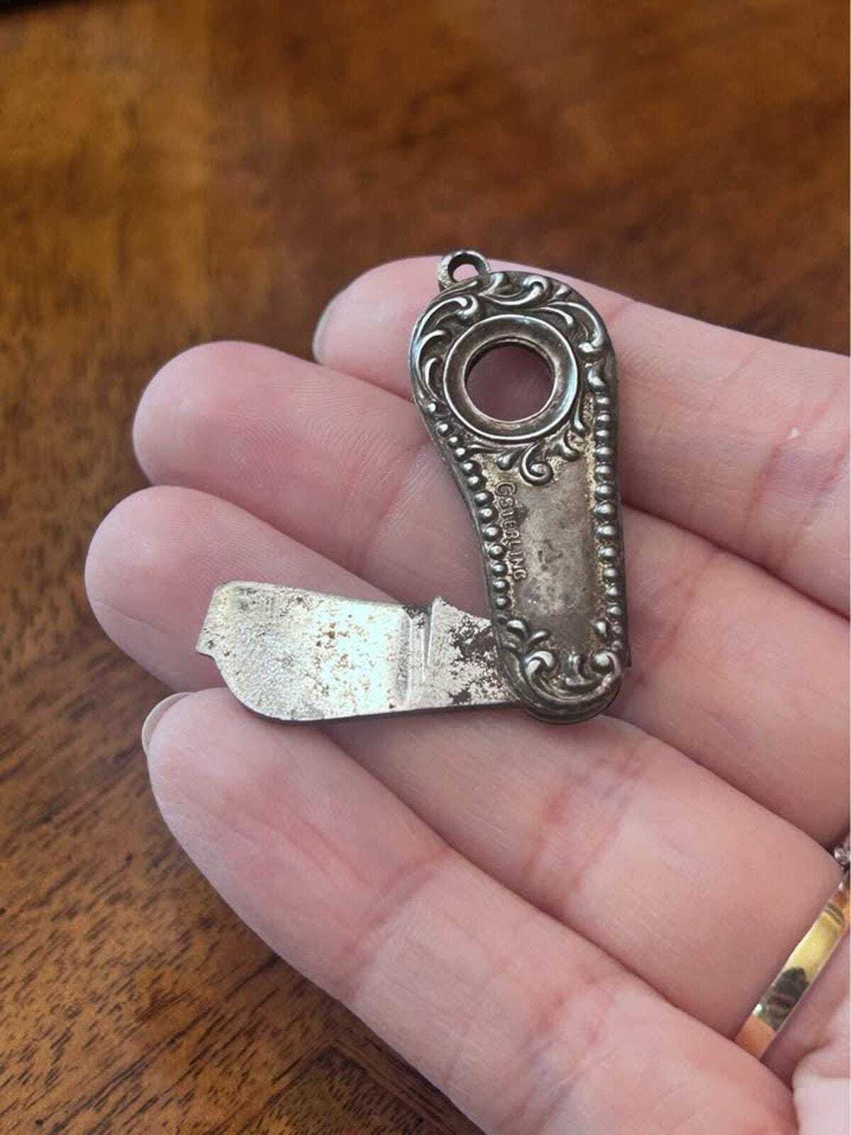 Antique Sterling Silver Watch Fob Pocket Knife Cigar Cutter