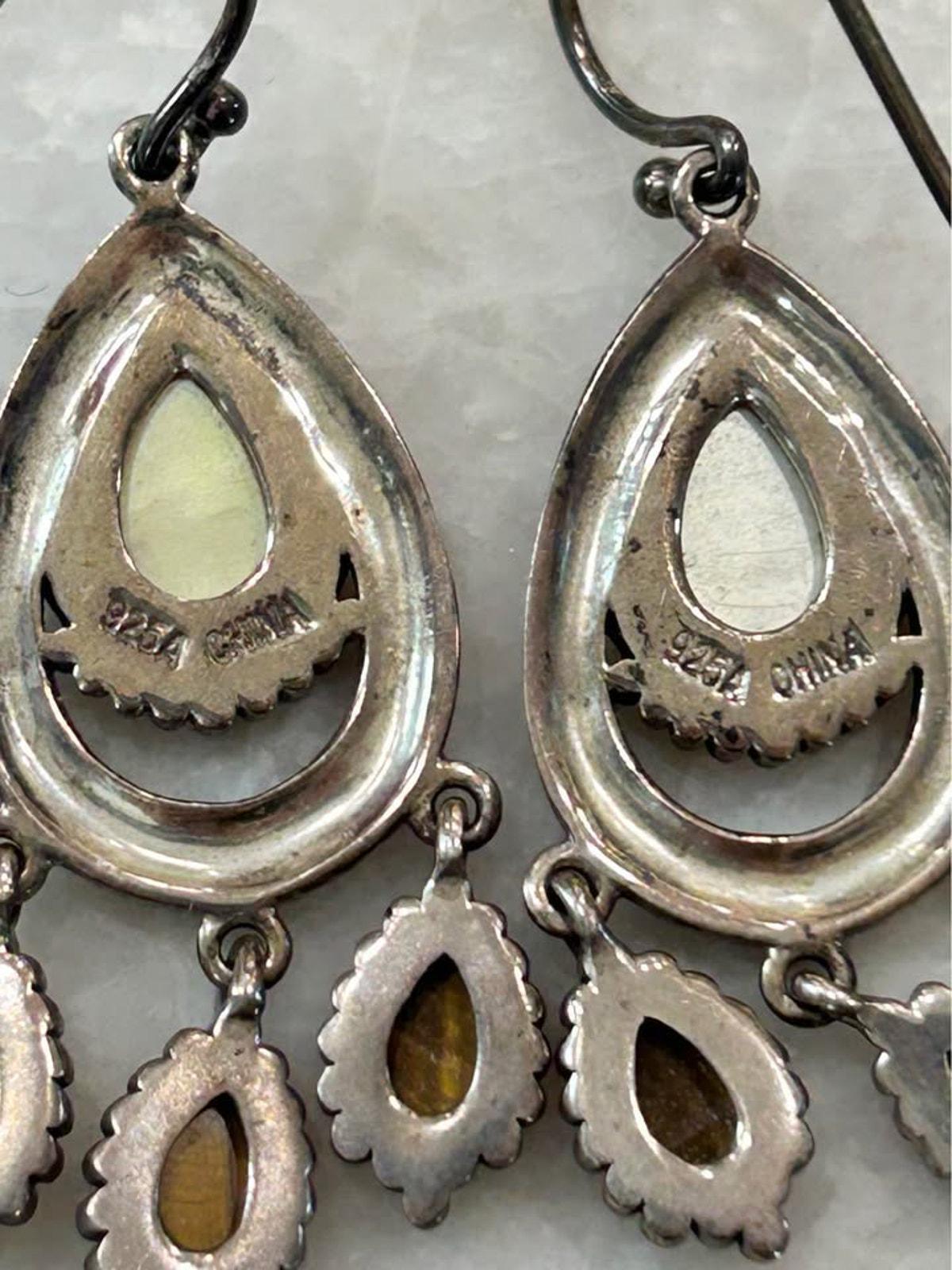 925A China Sterling Silver Chandelier Earrings with Mother of Pearl and Tiger's Eye