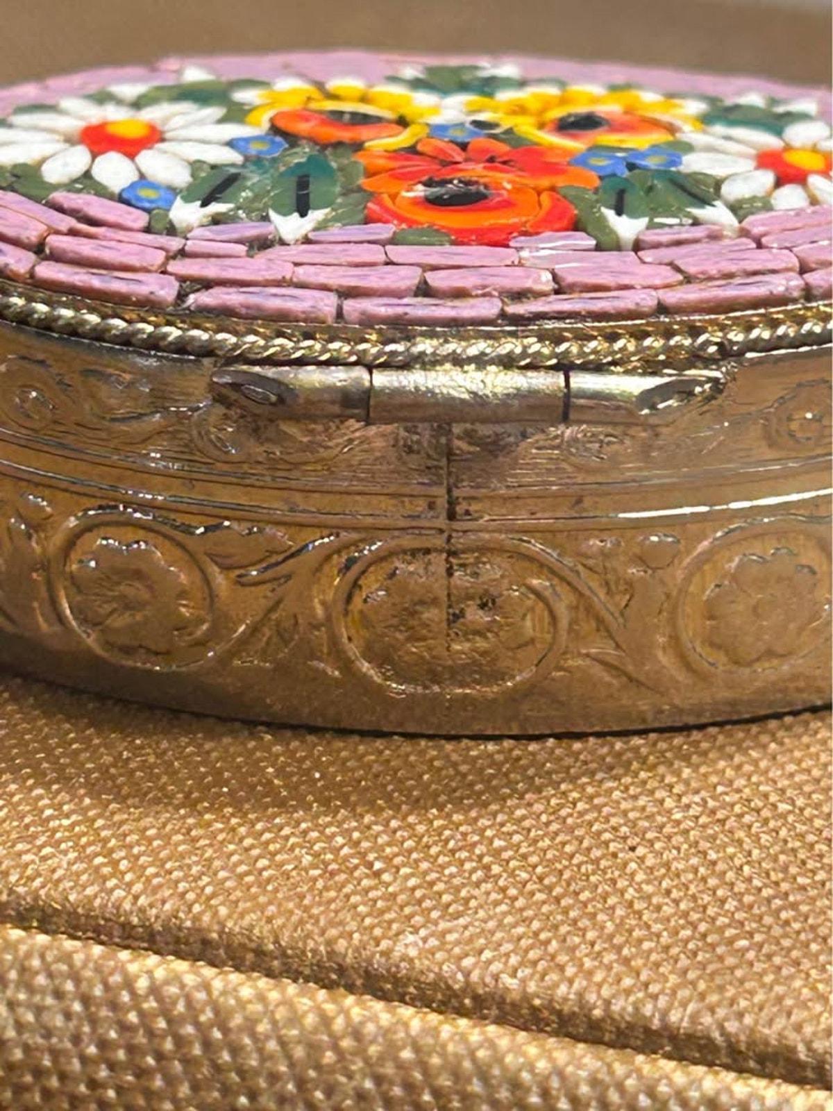 Vintage Italian Micro Mosaic Floral Pill Box