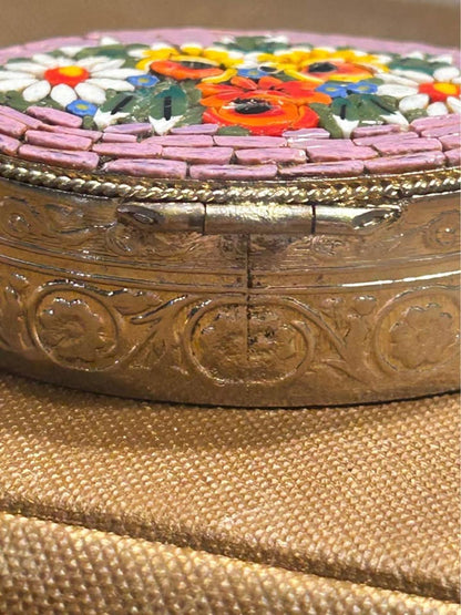 Vintage Italian Micro Mosaic Floral Pill Box