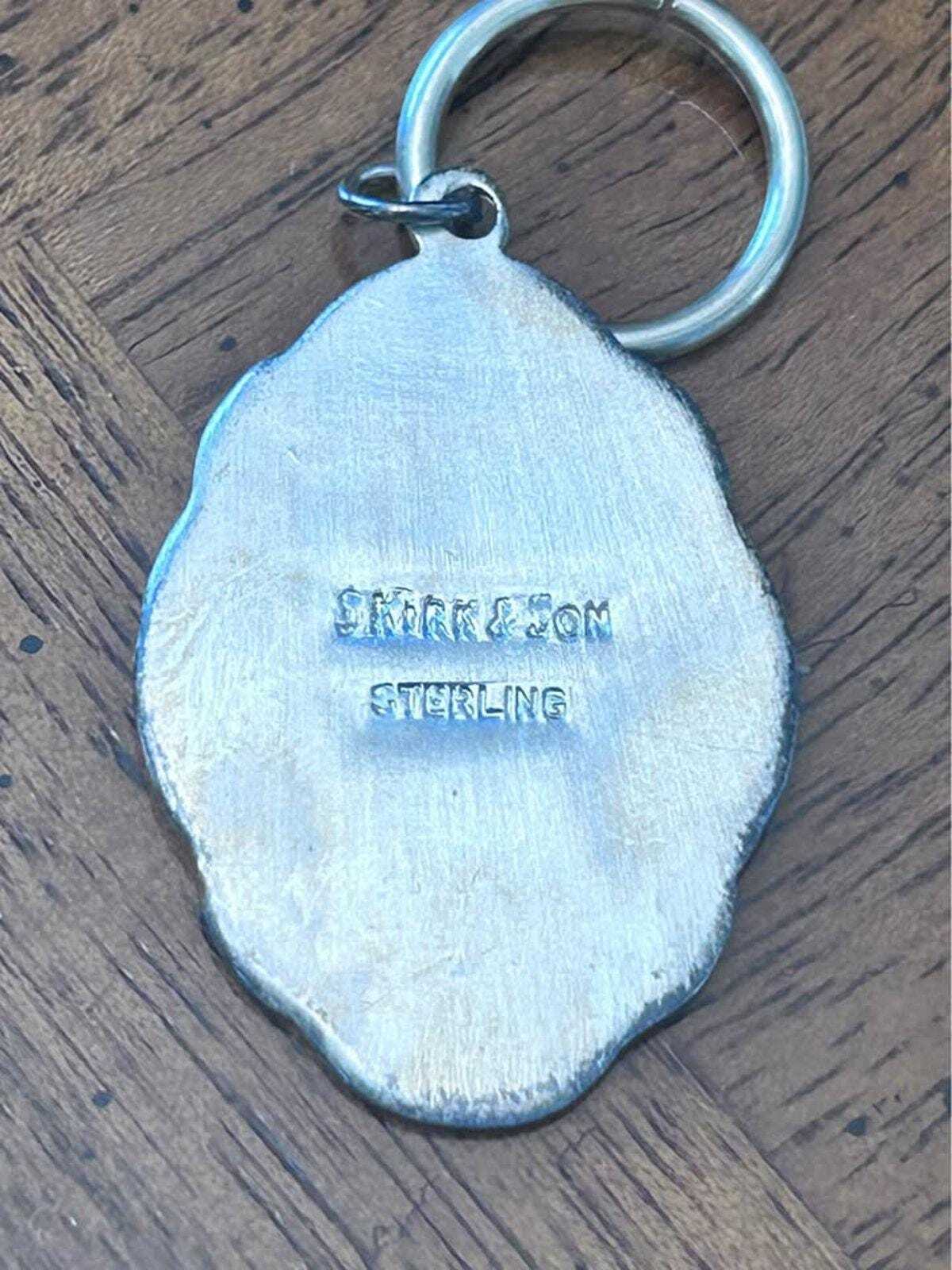 Antique S. Kirk & Son Sterling Silver Floral Repousse Keychain Tag