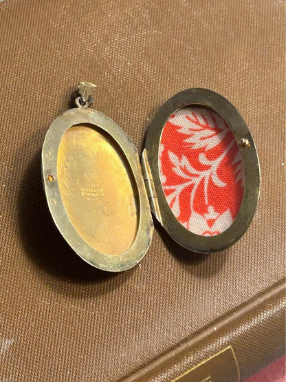 Thailand Sterling C.T. Large Engraved Oval Locket - Vintage Silver Foliate Keepsake Pendant