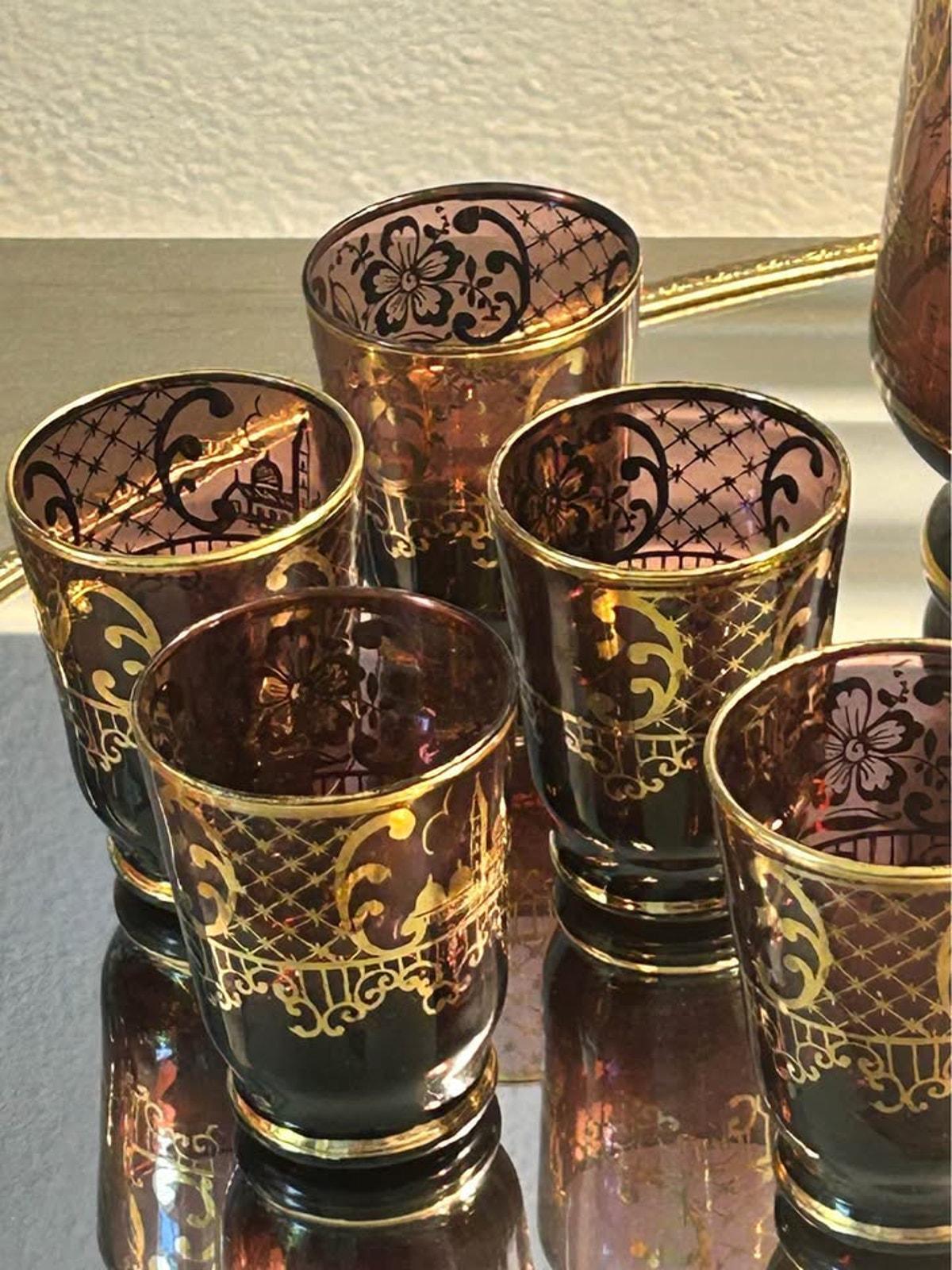 Mid-Century Venetian Amethyst Glass Decanter Set with 6 Cordial Glasses
