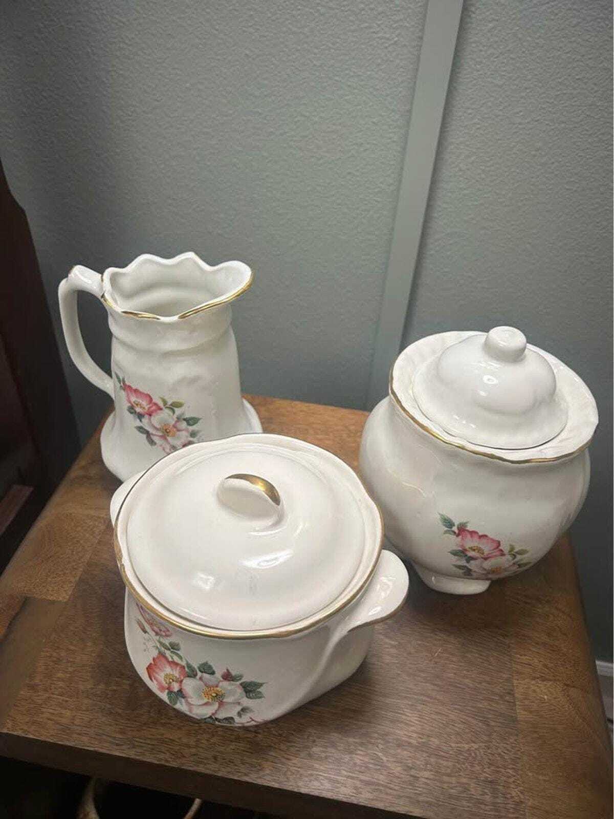 Vintage House of Webster Tea Set | Wild Rose Motif, Gold Gilt, Hand-Painted Pottery