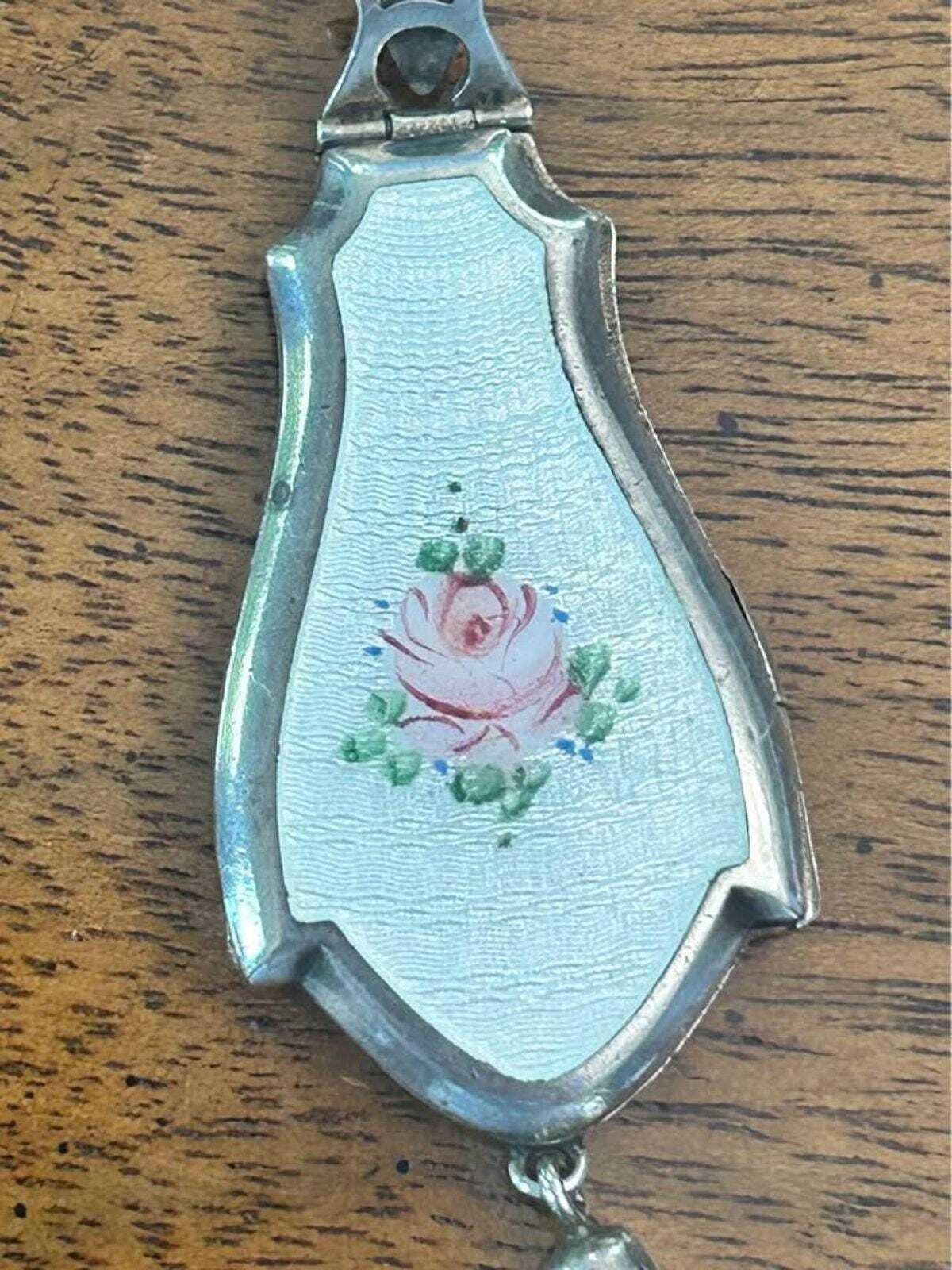 Antique Art Deco Bagley Mfg. Co. Sterling Silver Guilloché Enamel Rose Locket