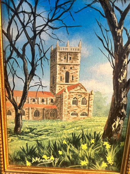 Vintage 1985 D. Mooney Original Framed Painting of St Davids Cathedral