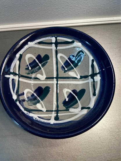 John Bauman Signed Studio Pottery Bowl, Abstract Blue & White Stoneware