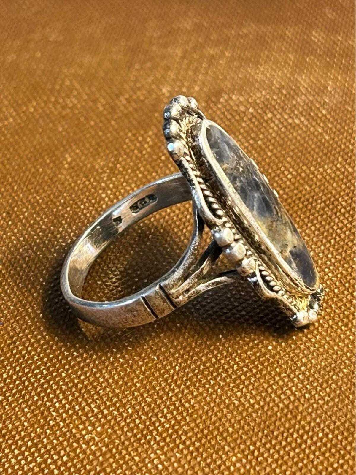 Vintage Sodalite 925 Sterling Silver Elongated Statement Ring Size 8