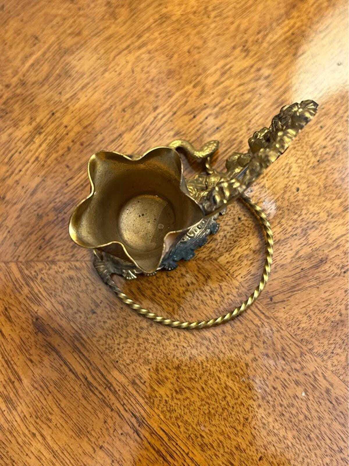 Antique Victorian Ormolu Brass Picture Frame and Spill Vase Desk Tidy with Serpent Motif