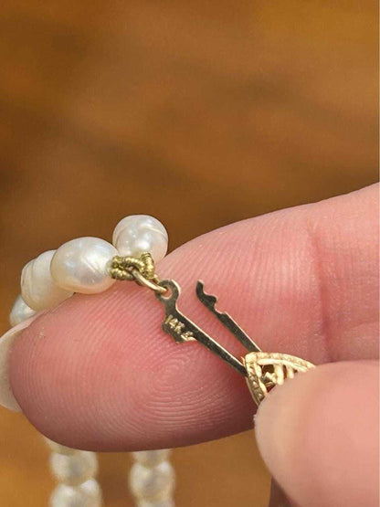 Vintage Double Strand Freshwater Rice Pearl Necklace 14K Gold Clasp