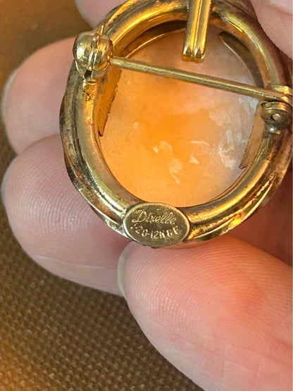Vintage Divelle 1/20 12K Gold Filled Carved Shell Cameo Brooch and Pendant