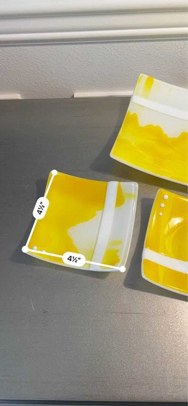 Red Stone Glass Yellow & White Fused Glass Platter and Appetizer Set (5 Pieces)