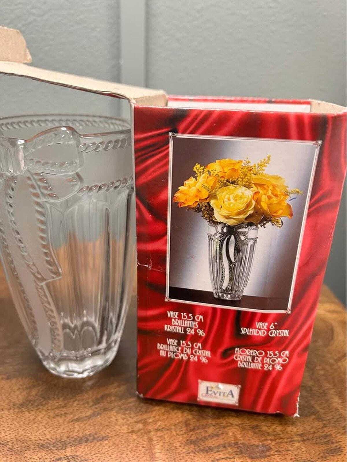 Evita Crystal "Merci Chérie" 24% Lead Crystal Bow Vase - Made in Germany