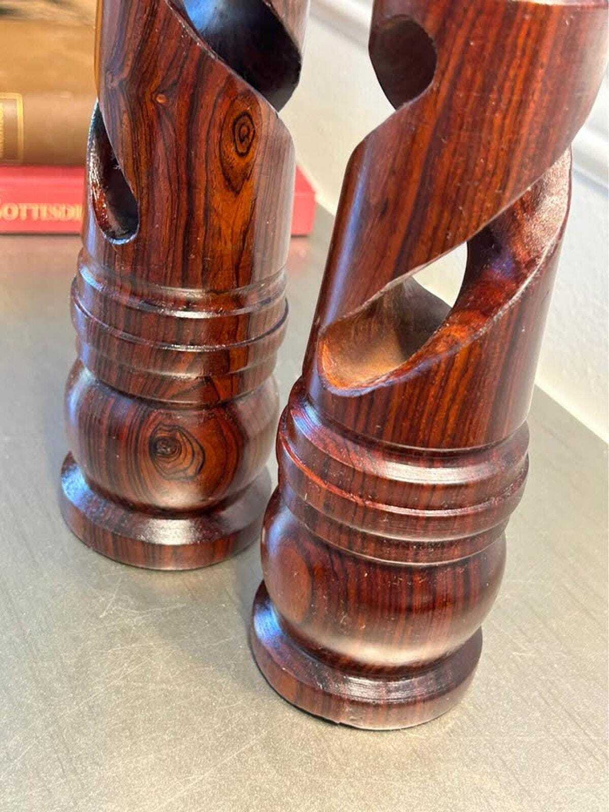 Vintage Hand-Turned Barley Twist Solid Wood Candlesticks