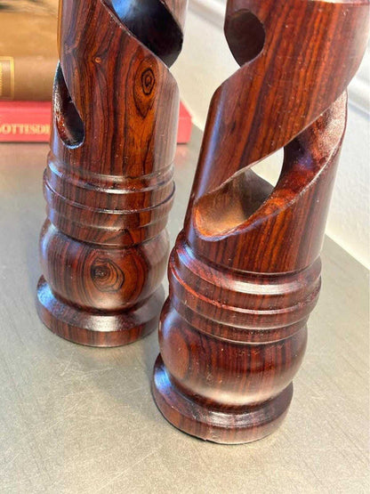 Vintage Hand-Turned Barley Twist Solid Wood Candlesticks