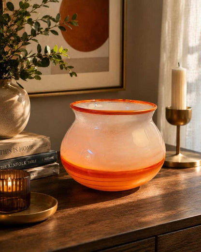 Vintage 2002 Callahan McVay Studio Art Glass Hand Blown Orange Swirl Vessel