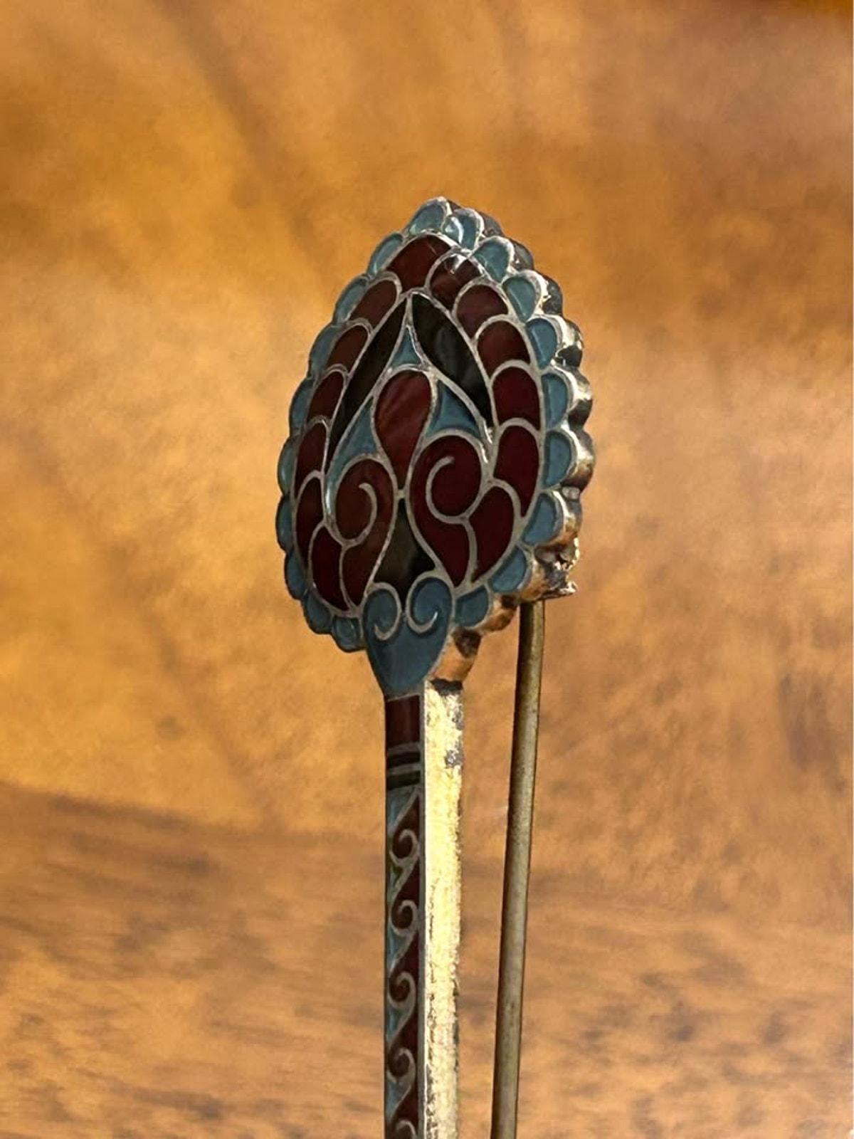 Antique J. Tostrup Sterling Silver Enamel Shawl Pin, Viking Revival Stick Brooch