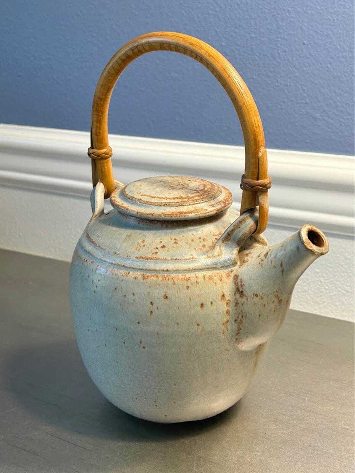 Isaac Grimball Signed Studio Pottery Teapot with Leaf Mark