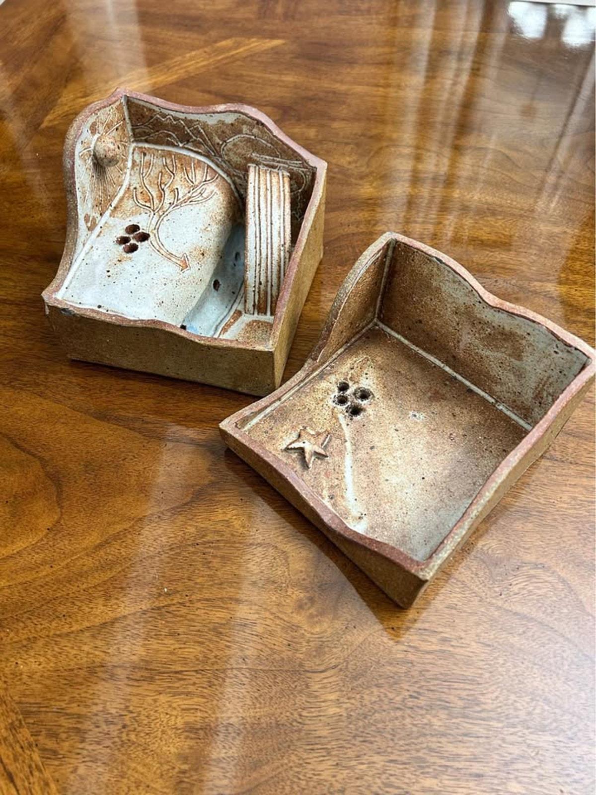 Vintage Studio Pottery Diorama Puzzle Box Incense Burner With Secret Landscape Interior