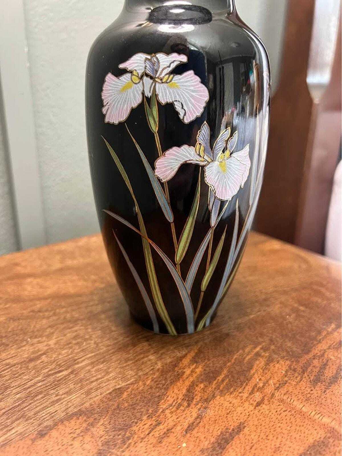 Kyoritsu Japan Black Porcelain Iris Vase