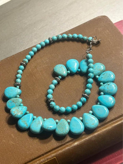Sterling Silver and Graduated Blue Howlite Teardrop Necklace
