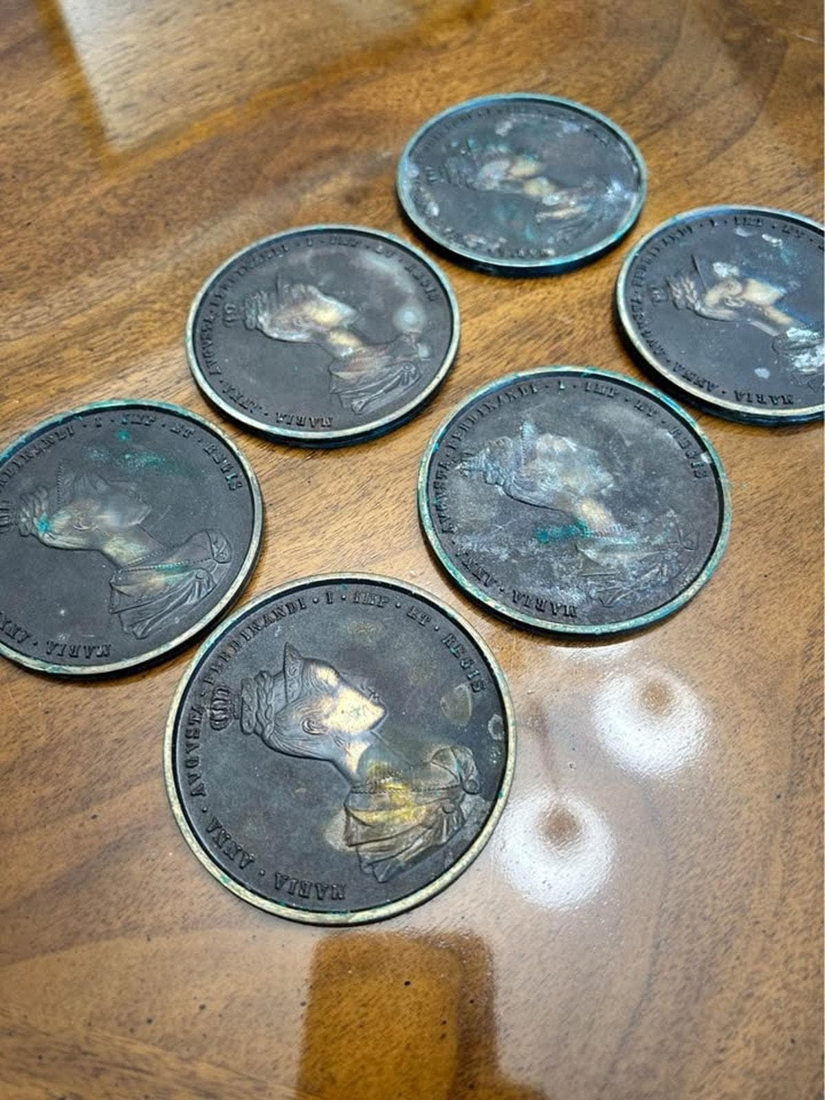 Antique 1836 Maria Anna Bohemian Coronation Bronze Replica Medals Set of 6