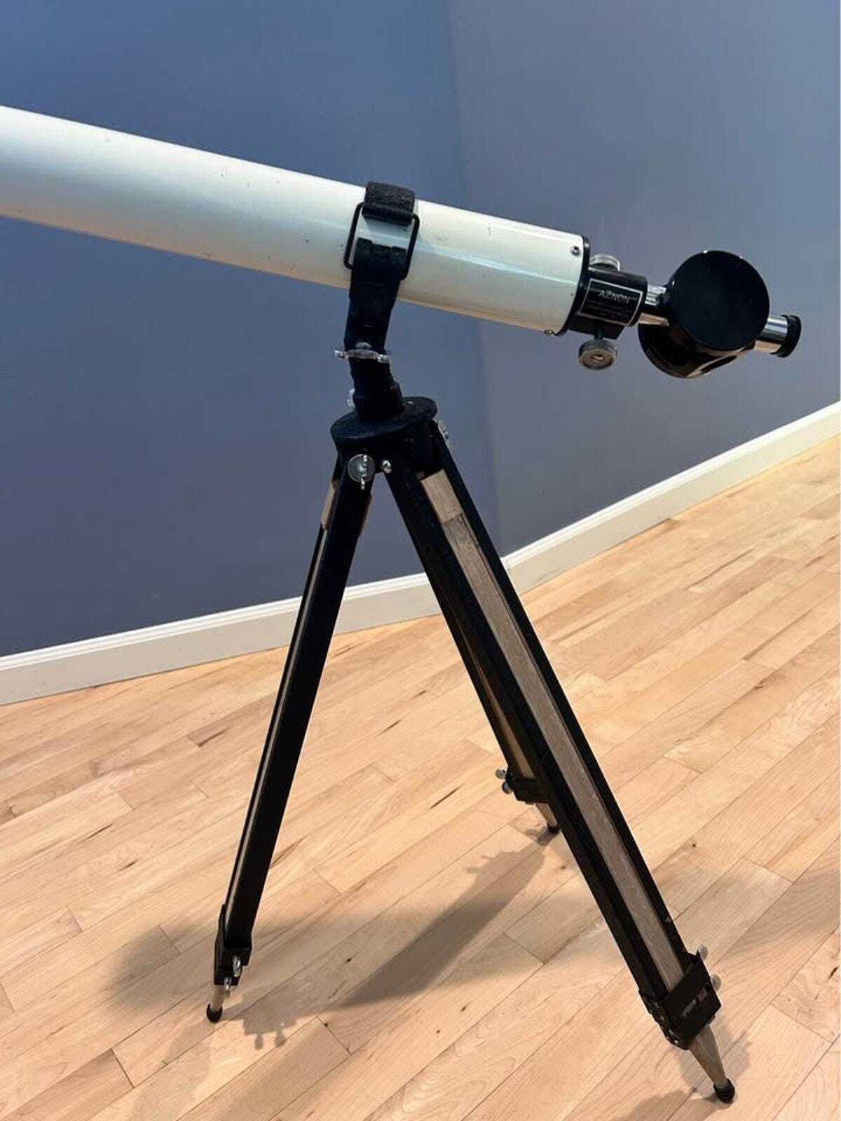 Vintage Towa Aznon 60mm Refractor Telescope with Wood Tripod & Original Box