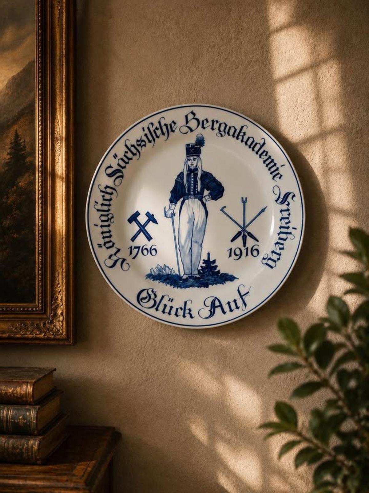 Antique 1916 Meissen Porcelain Plate - Royal Saxon Mining Academy Freiberg
