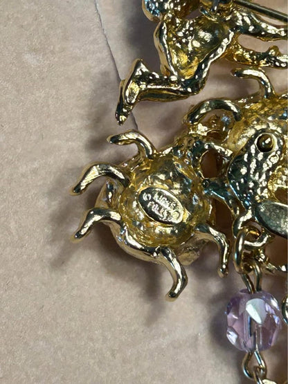 Kirks Folly Fairy Fire Flies Brooch, Vintage Crescent Moon and Cherub Pin, Original Box