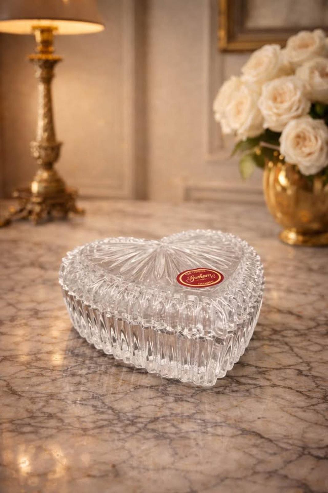 Gorham Fine Crystal Heart Trinket Box - Sunburst Cut Germany