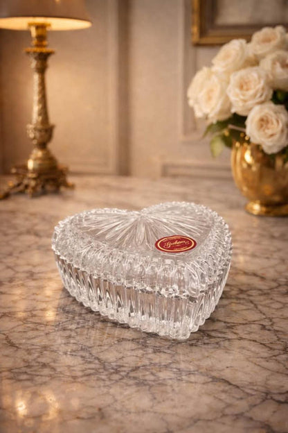 Gorham Fine Crystal Heart Trinket Box - Sunburst Cut Germany