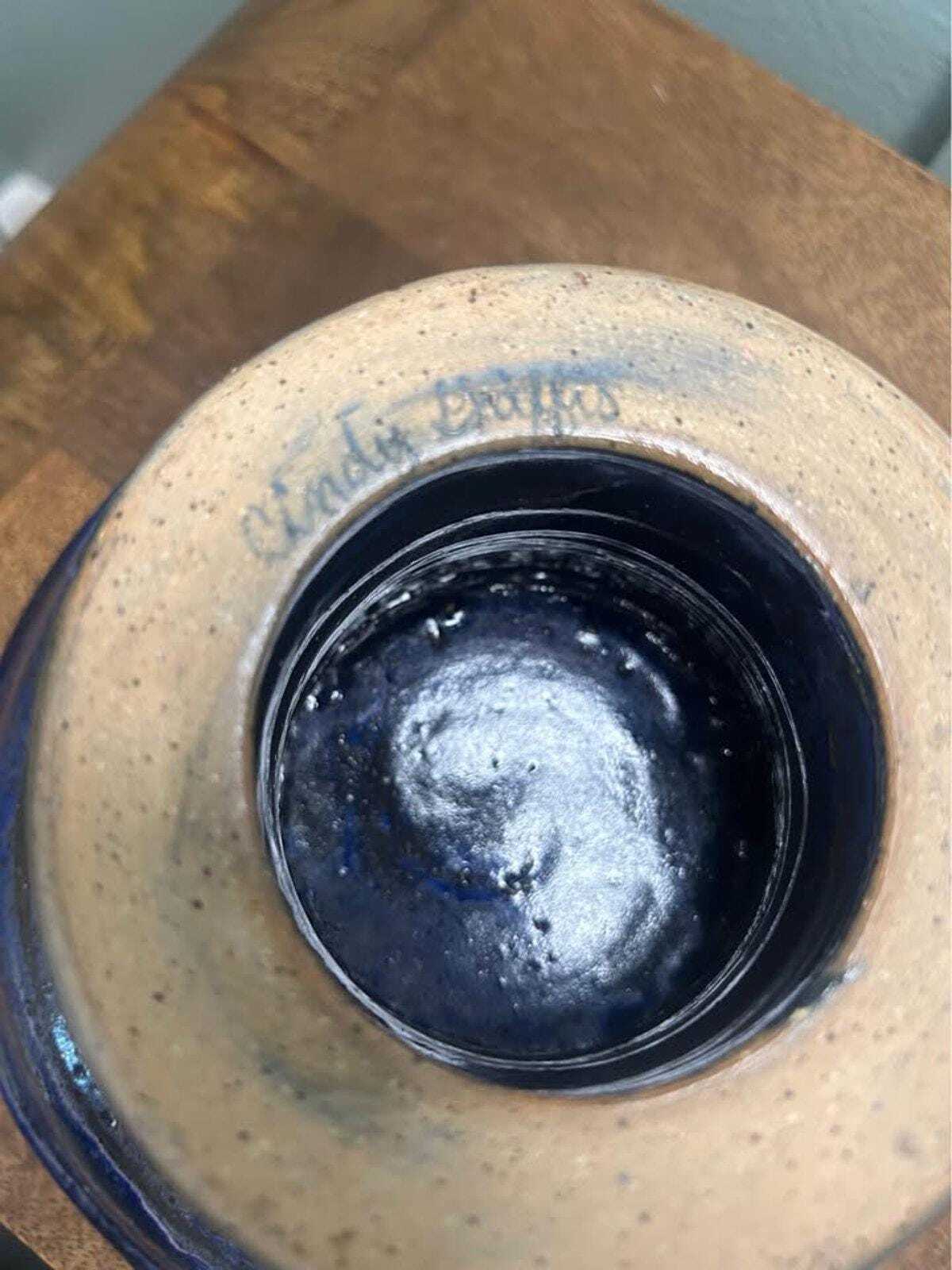 Cindy Briffis Studio Pottery Pedestal Bowl, Cobalt Blue Glaze, Brutalist MCM Decor