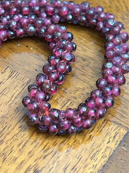Vintage Woven Garnet Seed Bead Endless Rope Necklace