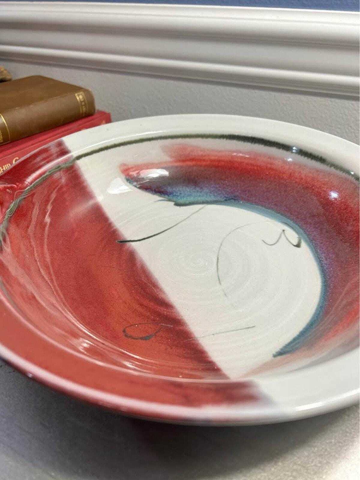 Jerry Pollari Studio Pottery Platter | Abstract Oxblood Bowl | Oregon Ceramic Art