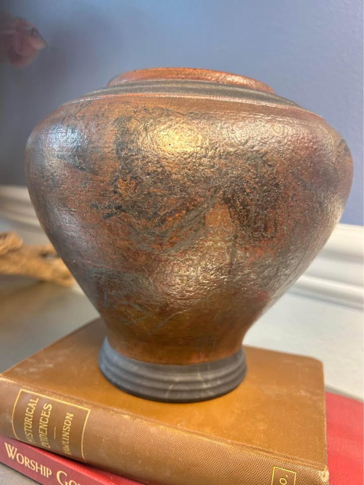Neff 1993 Studio Pottery Urn | Brutalist Metallic Ceramic Vessel | Earthy Wabi Sabi Decor