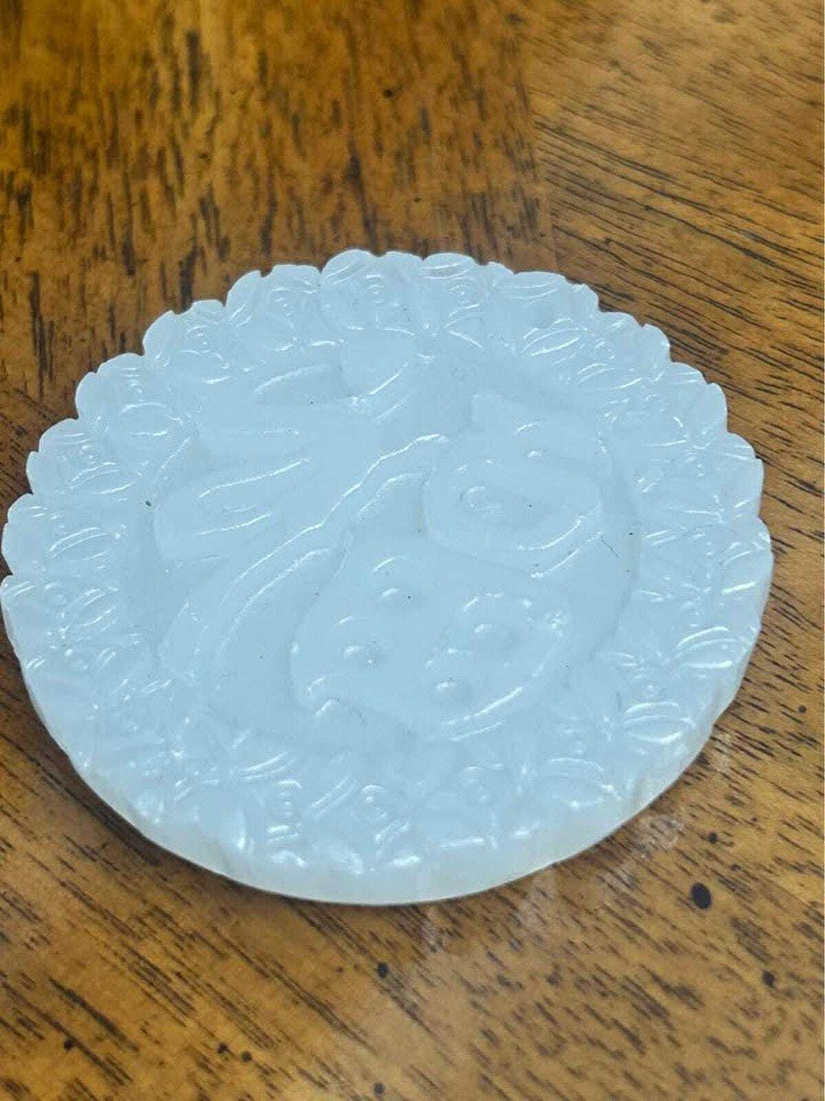 Vintage Chinese White Glass Fu Character Pendant Good Fortune Medallion