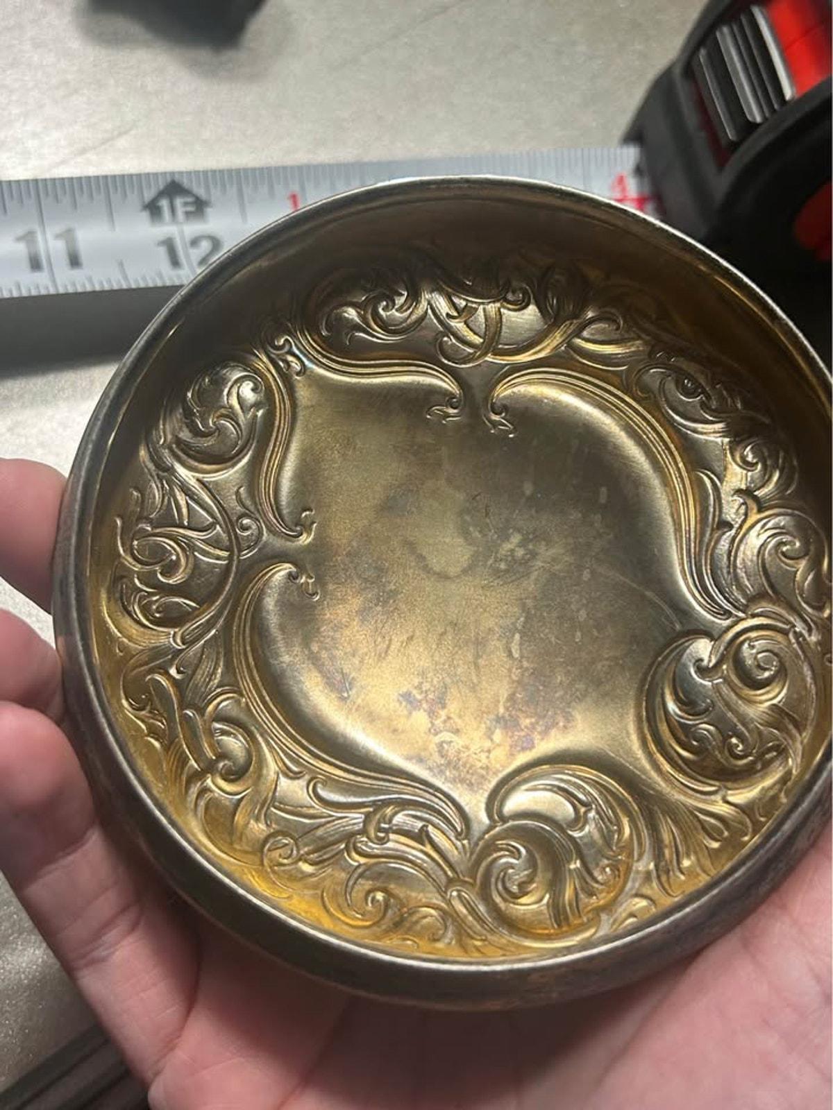 Antique Sterling Silver Repousse & ABP Cut Glass Vanity Set | Celtic Mirror and 14 inch Tray
