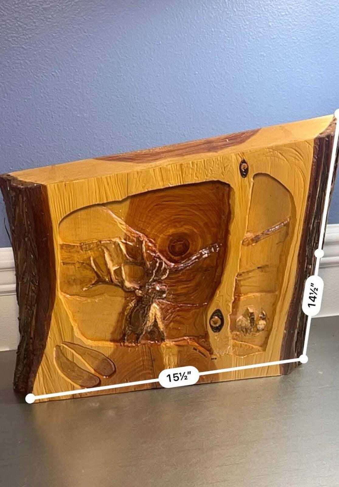 Sue Cockrell Signed Relief Carved Elk Wood Wall Art