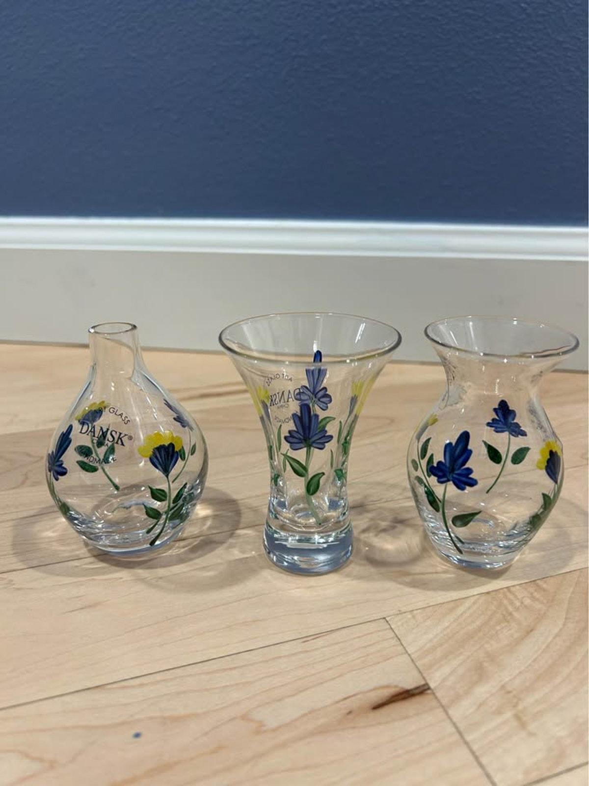 Dansk San Nicolo Mini Vases - Set of 3 Hand-Painted Art Glass