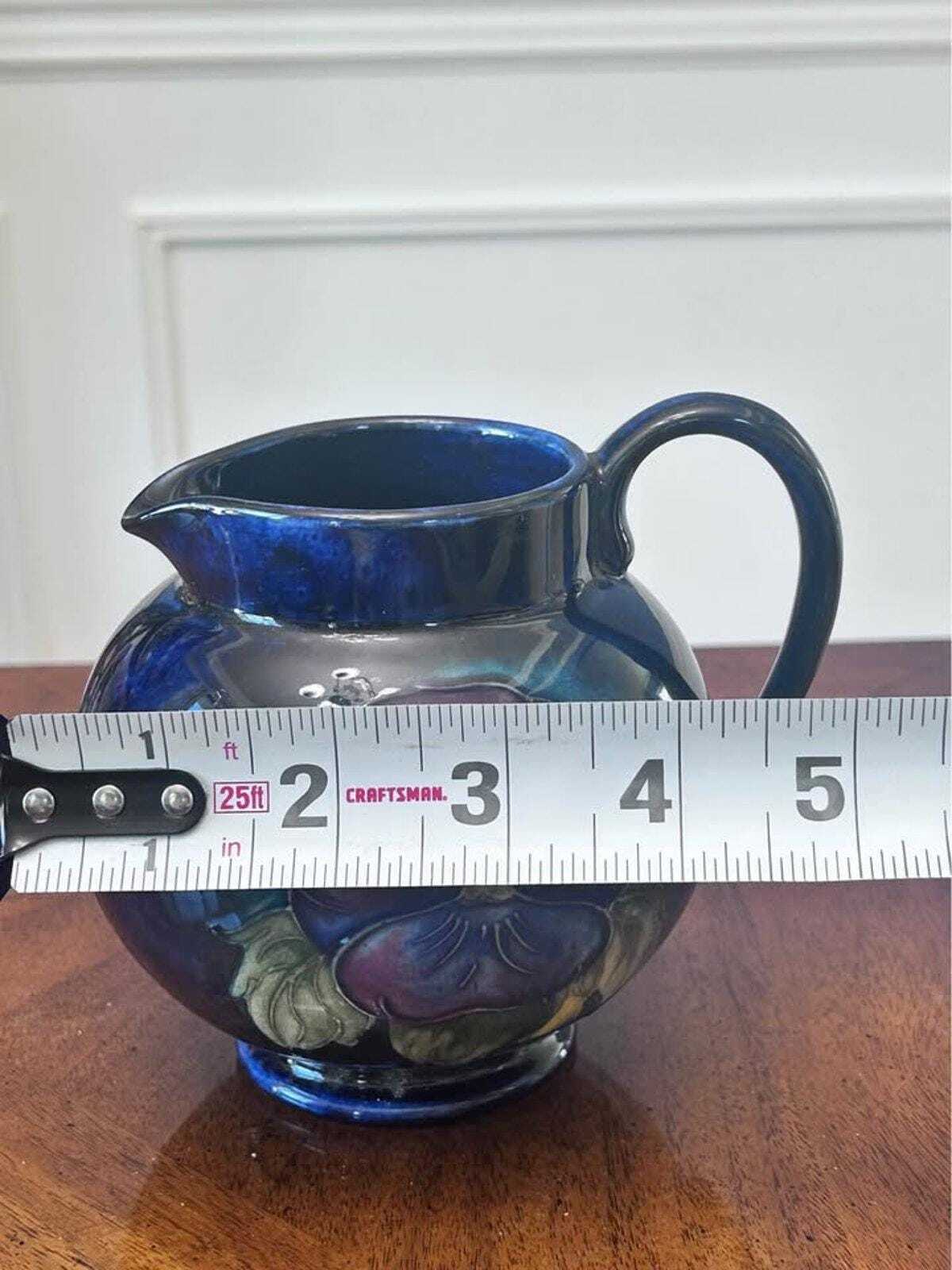 Vintage Moorcroft Pottery Pansy Pitcher Tube Lined Floral Jug