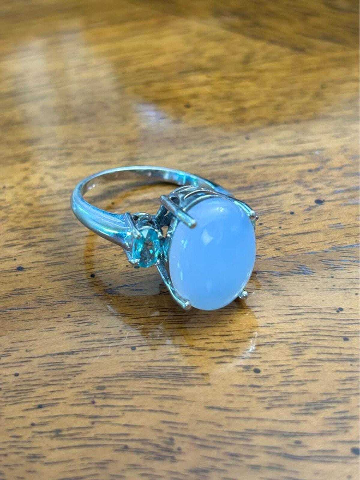 Vintage Mid-Century Genuine Moonstone and Aquamarine Cocktail Ring - size 10.75