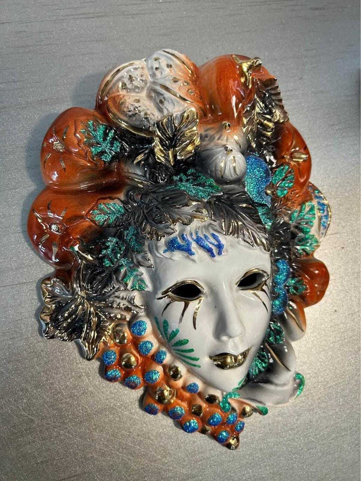 CLB 0073 M Italian Ceramic Wall Mask, Hand-Painted Fruit & Leaf Motif