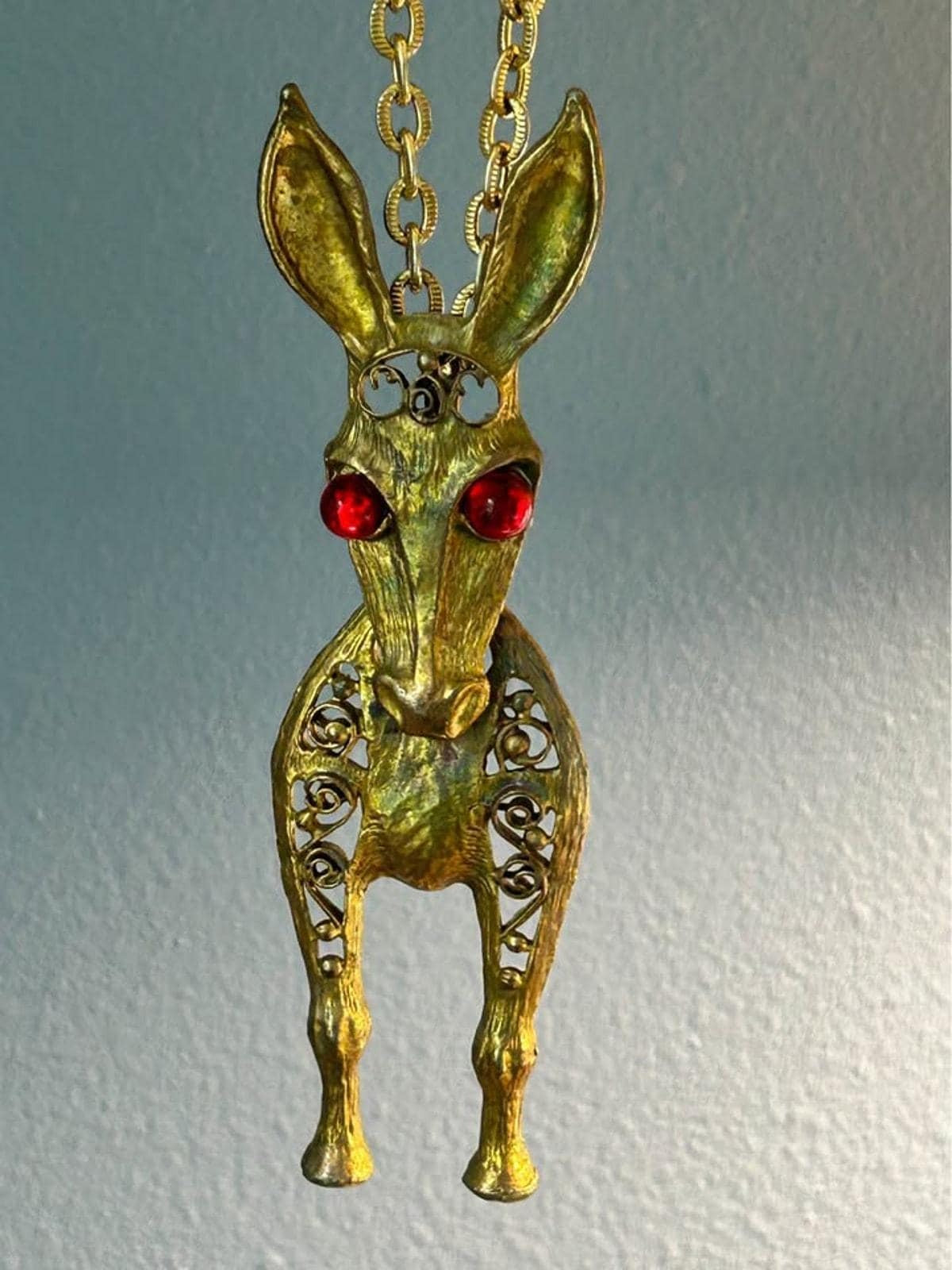 Juliana DeLizza & Elster Articulated Donkey Pendant Necklace, Vintage 1960s