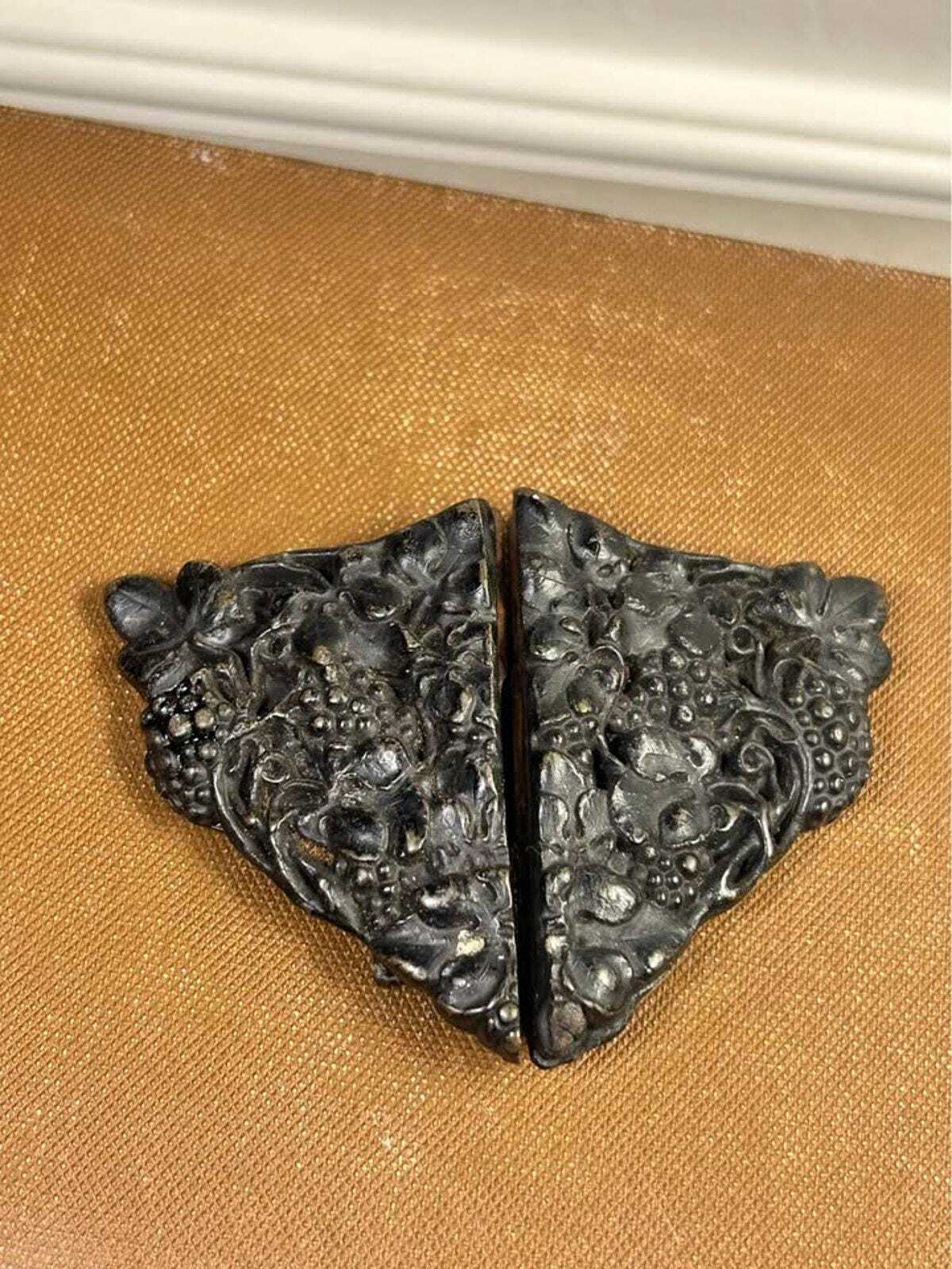 Antique Victorian Mourning Sash Buckle Cast Grape Vine Motif Japanned Metal