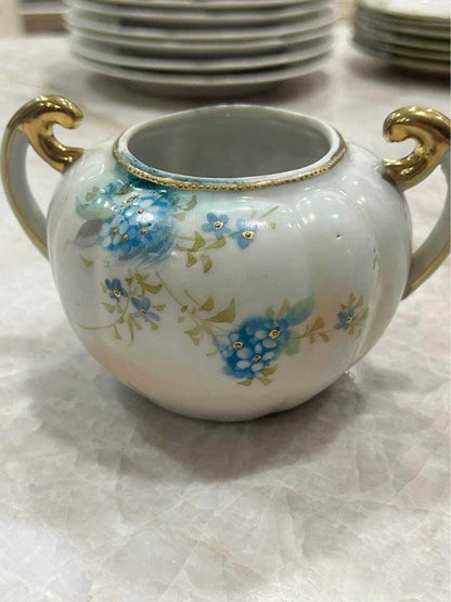Antique Nagoya S.N.B. Nippon Hand-Painted Blue Floral Porcelain Partial Set